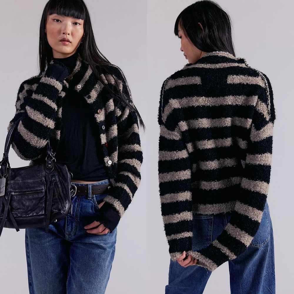 NWT Free People Button Collection Striped Cardigan
